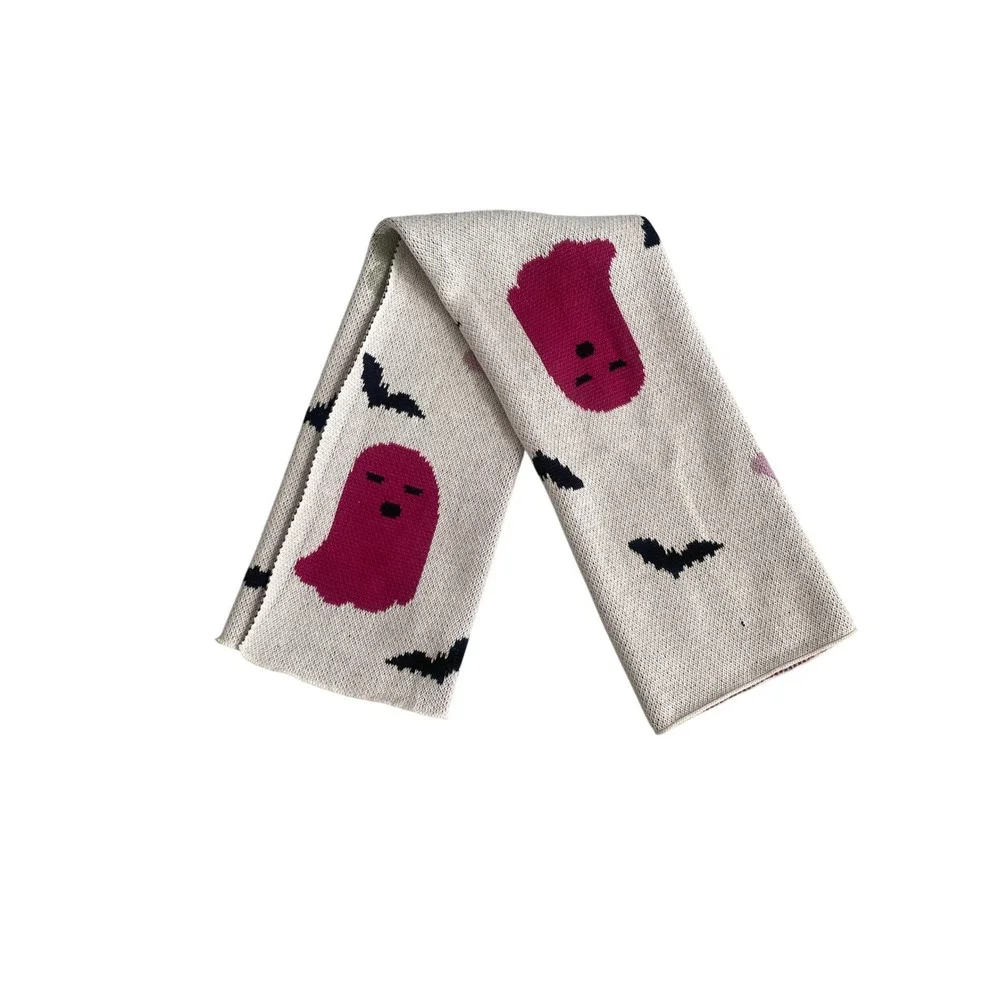 Halloween Ghost Bat Knit Hand Towel Pink Cotton by Cupcakes and Cashmere